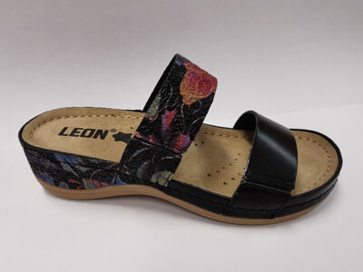 Leon 918 Dámska zdravotná celokožená obuv s prackou - Čierne kvety