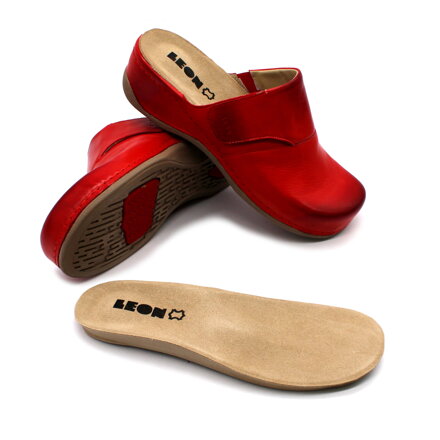 Leon 2019 Dámska zdravotná celokožená obuv uzavretá červená